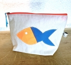 Segeltuchtasche mit neonorangen / türkisem Fisch